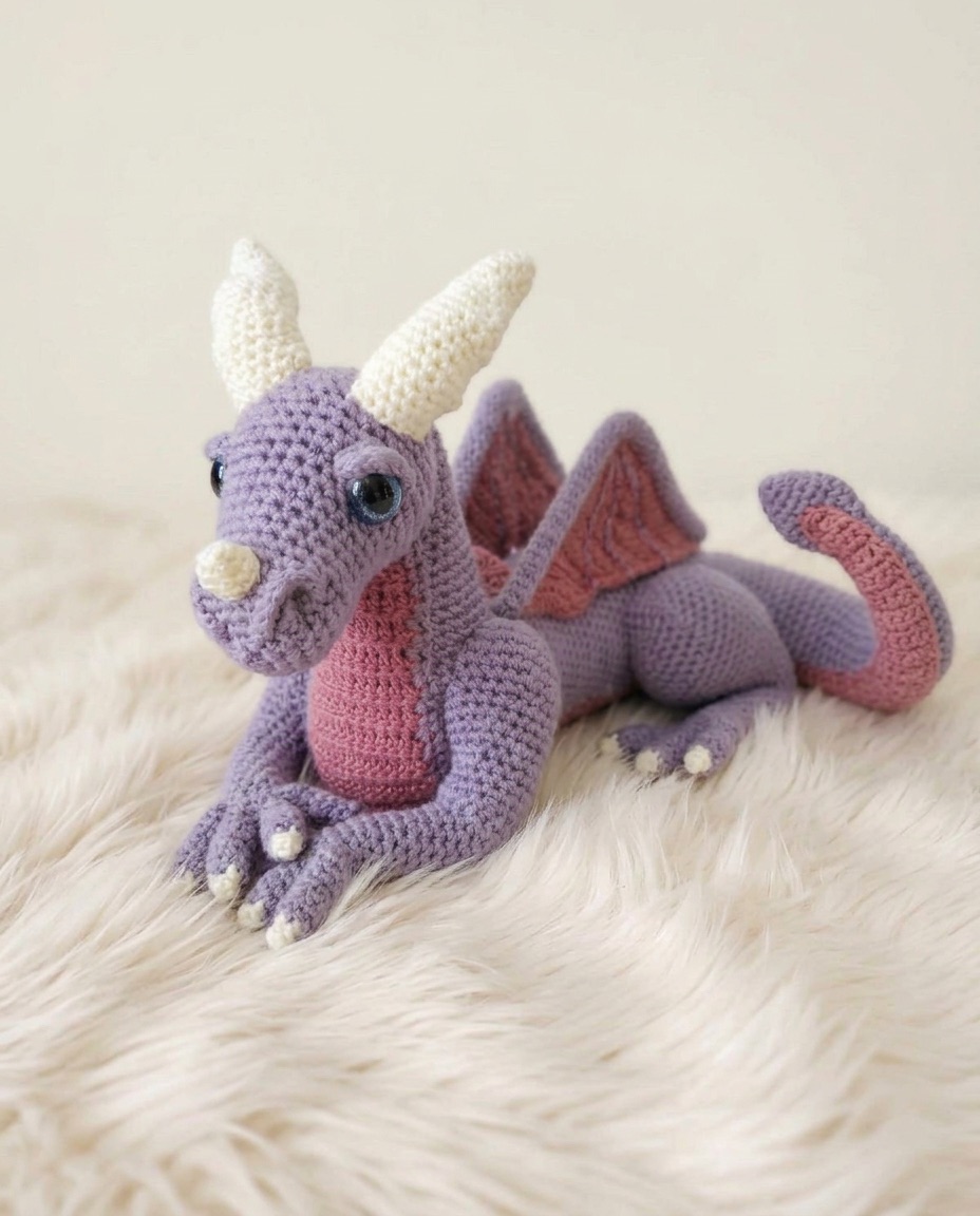 Vincent the Dragon large crochet amigurumi by Hooked by Kati