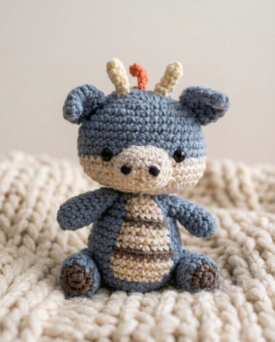 Mini Dragon crochet amigurumi by Little Muggles, small enough to fit in a palm