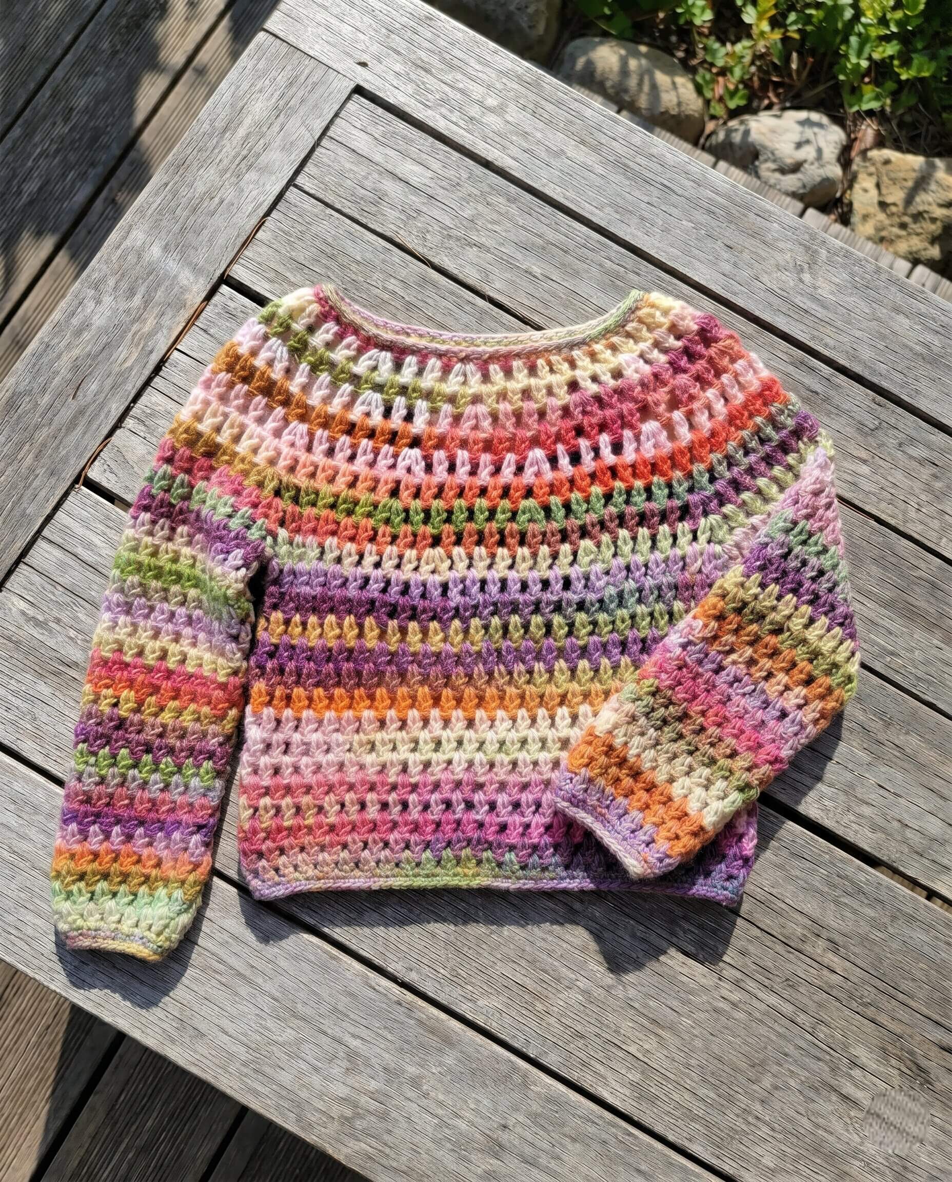 Cloud Sweater worked top down in bulky yarn with a round yoke