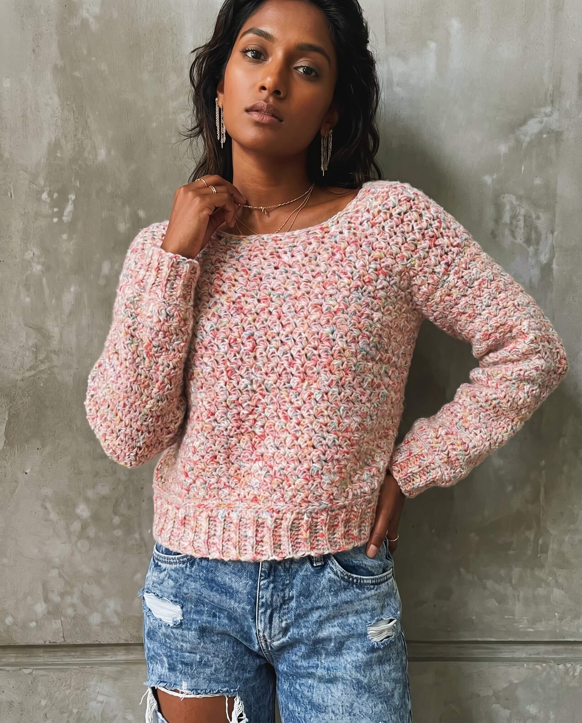 Field of Flowers light beginner crochet sweater with a simple silhouette